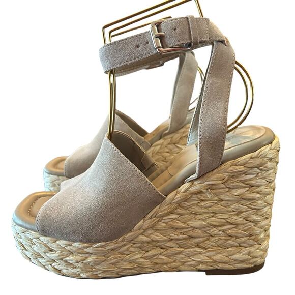 Marc Fisher Nelly Suede Espadrille Wedge Platform Heels Square Toe Taupe NEW 9.5 - Picture 7 of 11